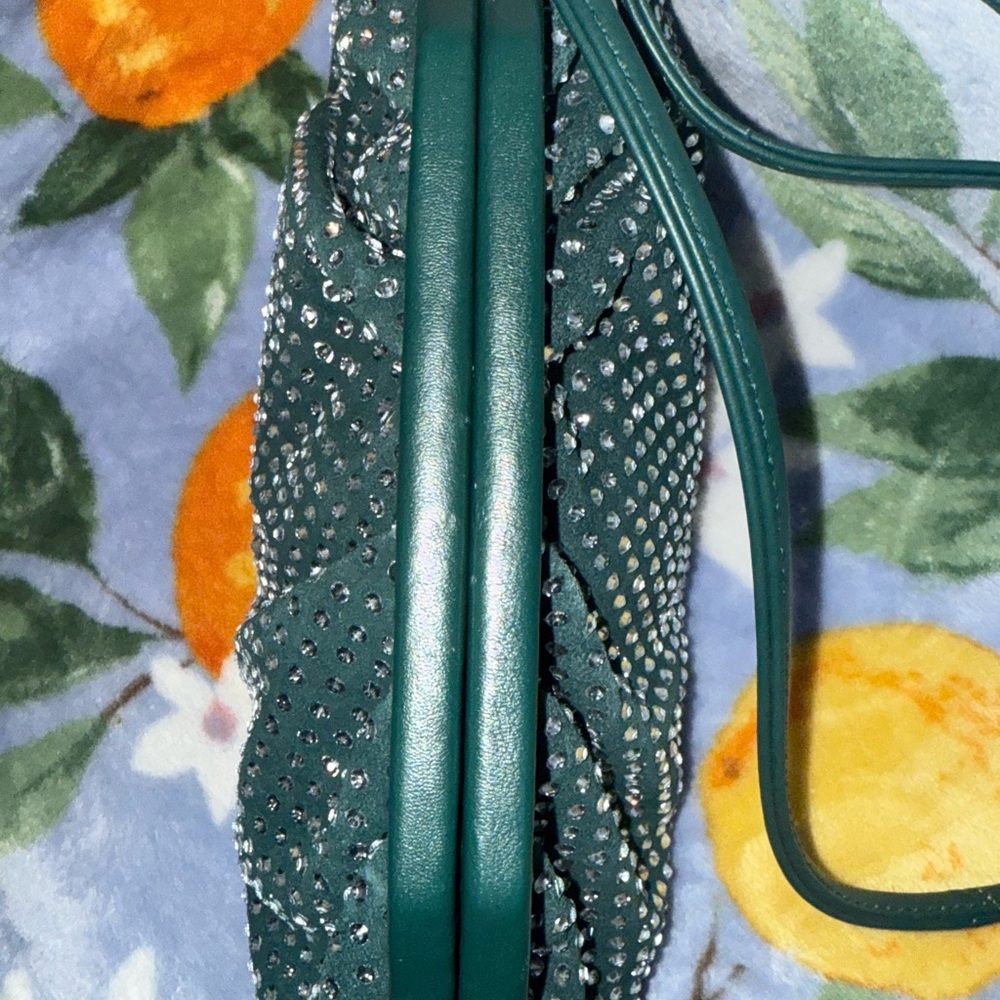 Dark Green Vince Camuto Genuine Leather Rhinestone Studded Crossbody Bag NWT - Picture 11 of 17